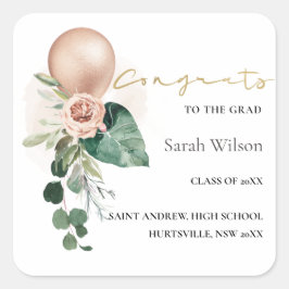 かわいいバラ金ゴールドバルーンフローラグラードおめでとう スクエアシール