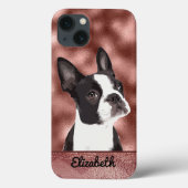 かわいいバラ金ゴールドピンクボストンテリアードッグペット Case-Mate iPhoneケース (裏面)