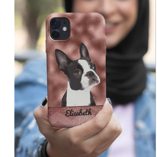 かわいいバラ金ゴールドピンクボストンテリアードッグペット iPhone 13ケース