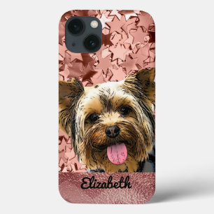 かわいいバラ金ゴールドピンクヨークシャーテリアドッグネームシかわいらしック iPhone 13ケース