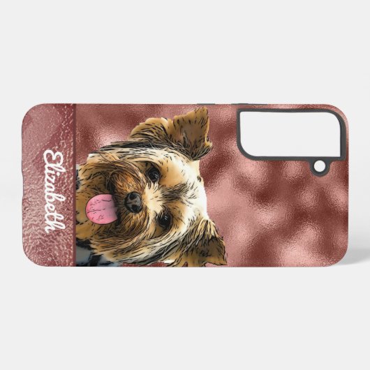 かわいいバラ金ゴールドピンクヨークシャーテリアドッグネームシかわいらしック SAMSUNG GALAXYケース (裏面横)
