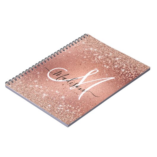 かわいいバラ金ゴールドフェイクグリッターモノグラム ノートブック (左側)