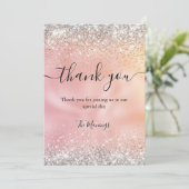 かわいいバラ金ゴールドフェイクシルバーグリッターありがとう カード (スタンド正面)