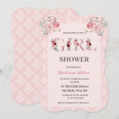 かわいいバラ金ゴールドフローラレター女の子ベビーシャワー 招待状 (正面/裏面)
