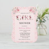 かわいいバラ金ゴールドフローラレター女の子ベビーシャワー 招待状 (スタンド正面)