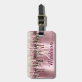 かわいいバラ金ゴールドブラウングリッタードリップスモノグラム ラゲッジタグ (正面縦)