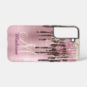 かわいいバラ金ゴールドブラウングリッタードリップスモノグラム SAMSUNG GALAXYケース (裏面横)