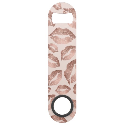 かわいいバラ金ゴールドリップキス赤面ピンクモノグラムガーリー スピード栓抜き (裏面)