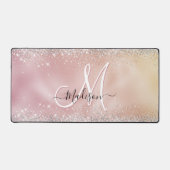 かわいいバラ金ゴールド銀フェイクグリッターモノグラム デスクマット (正面)