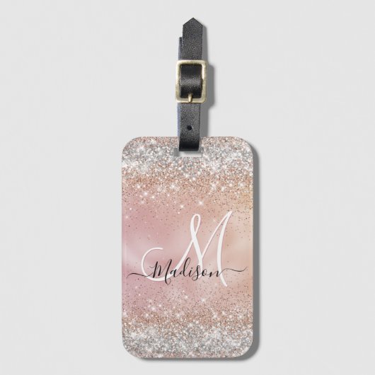 かわいいバラ金ゴールド銀フェイクグリッターモノグラム ラゲッジタグ (正面縦)