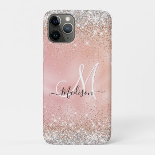 かわいいバラ金ゴールド銀フェイクグリッターモノグラム iPhone 11 PROケース