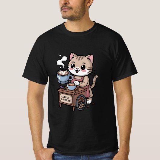 かわいいバリスタキャットコーヒーオーバーTシャツ Tシャツ (正面)