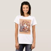 かわいいバリスタ猫とコーヒーのTシャツ Tシャツ (正面フル)