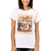 かわいいバリスタ猫Tシャツ