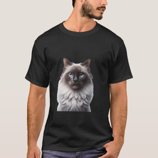 かわいいバリネーゼの猫Tシャツ - 愛猫家の猫の肖像画S Tシャツ (正面)