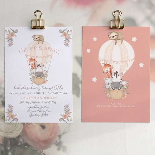 かわいいバルーンキレーフスロース1st誕生日パーティーガール 招待状