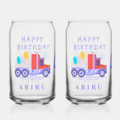 かわいいバルーントラック |誕生日 ガラス缶 (正面)