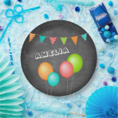 かわいいバルーンバント旗の黒板キッド誕生日 ペーパープレート (パーティー)