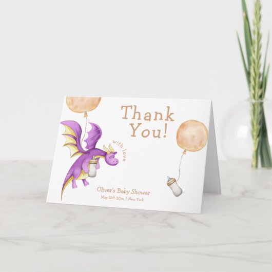 かわいいバルーンフェアリードラゴンボトルベビーシャワー サンキューカード (正面)