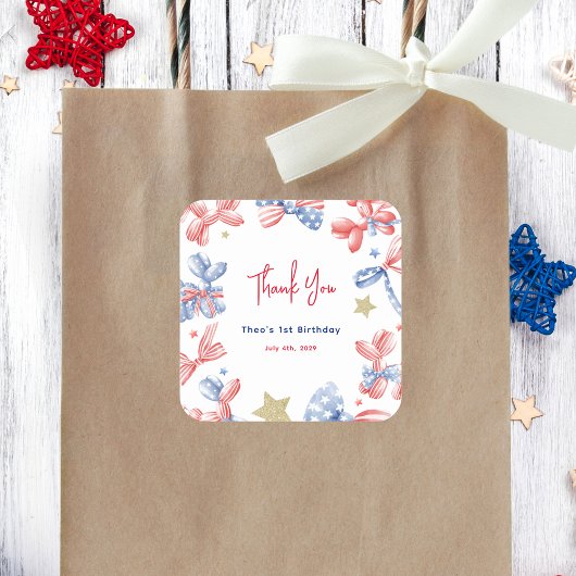 かわいいバルーンボウ7月1日の誕生日パーティー スクエアシール