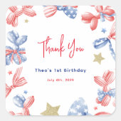 かわいいバルーンボウ7月1日の誕生日パーティー スクエアシール (正面)