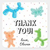 かわいいバルーン動物の誕生日パーティーありがとう スクエアシール (正面)