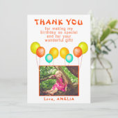 かわいいバルーン子供の写真誕生日 サンキューカード (スタンド正面)