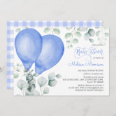 かわいいバルーン男の赤ちゃんシャワー 招待状 (正面/裏面)