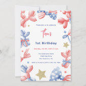 かわいいバルーン男の赤ちゃん1st誕生日7月4日パーティー 招待状 (正面)