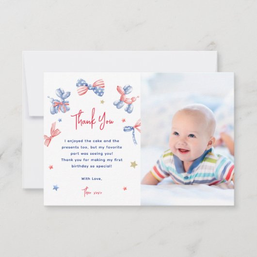 かわいいバルーン1stバースデーフォトサンキューカード サンキューカード (正面)