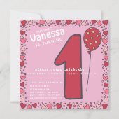 かわいいバルーン – ピンクキッズ1st誕生日招待状 招待状 (正面)