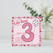 かわいいバルーン – ピンクキッズ3rd誕生日招待状 招待状 (スタンド正面)