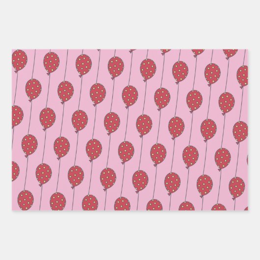 かわいいバルーン – ピンク&赤キッズ1st誕生日 ラッピングペーパーシート (正面2)