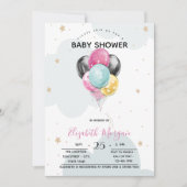 かわいいバルーン、星、雲 招待状 (正面)