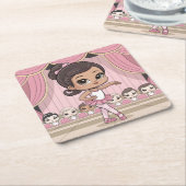 かわいいバレエガールピンクコースターセット スクエアペーパーコースター (アングル)
