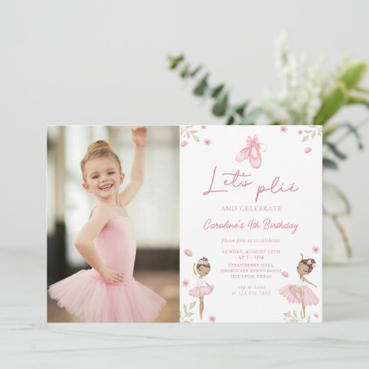 かわいいバレエダンサーガールズバレリーナ誕生日写真 招待状 (スタンド正面)