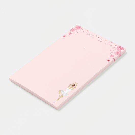 かわいいバレエダンサー&ライトピンクの花 ポストイット (アングル)