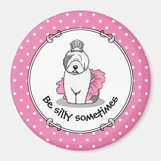 かわいいバレエプリンセスオールド英語シェプドッググレー1 マグネット (正面)