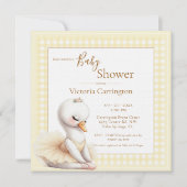 かわいいバレリナイエロープレイドベビーシャワー招待状 (正面)