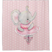 かわいいバレリナエレファントピンクホワイト水玉模様 シャワーカーテン (正面)