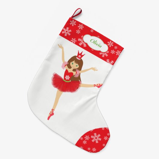 かわいいバレリナダンサパーソナライズされたー ラージクリスマスストッキング (正面 (吊り時))