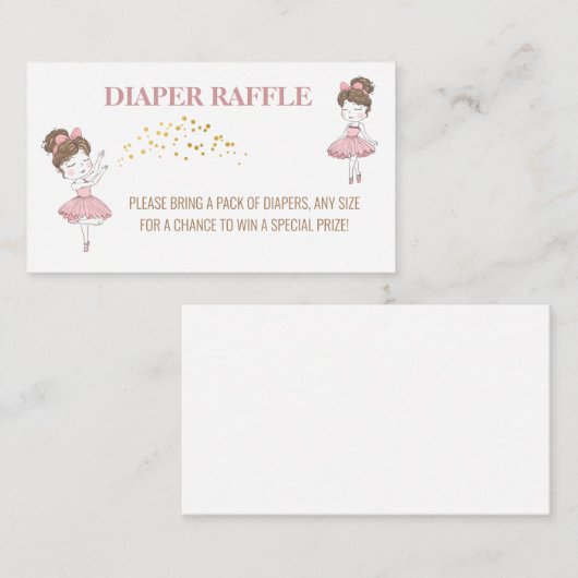 かわいいバレリナツツグリッター赤面おむつラッフル エンクロージャーカード (正面/裏面)