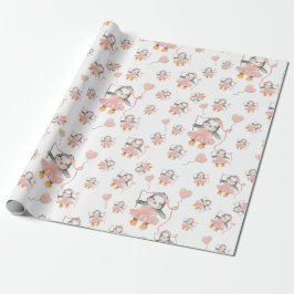 かわいいバレリナペンギンピンクラップ紙 ラッピングペーパー