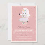 かわいいバレリナユニコーンダスティピンクガール誕生日 招待状 (正面)