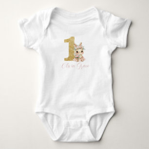 かわいいバレリーナうさぎ 1歳の誕生日ドレス ベビーボディスーツ