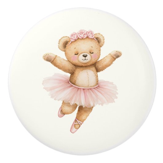 かわいいバレリーナのクマの陶器ノブ セラミックノブ (正面)