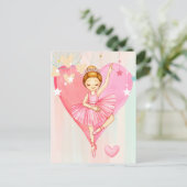 かわいいバレリーナのスターとハートポストカード ポストカード (スタンド正面)