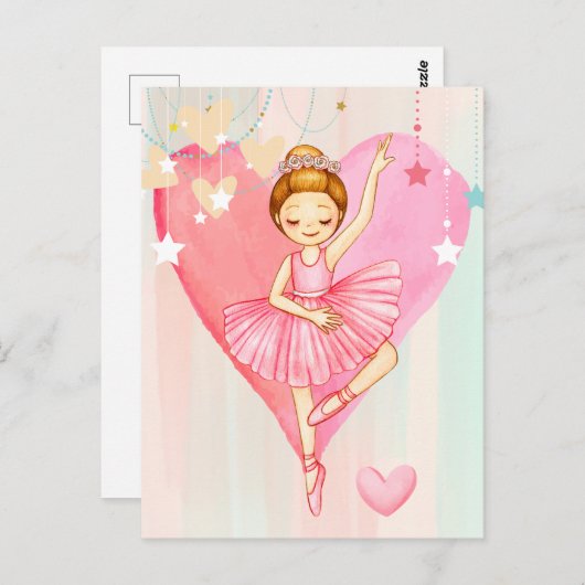 かわいいバレリーナのスターとハートポストカード ポストカード (正面/裏面)