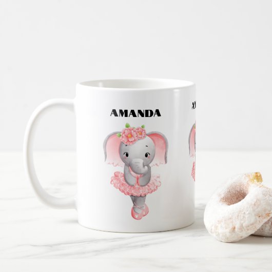 かわいいバレリーナのゾウ コーヒーマグカップ (ドーナツ)