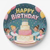かわいいバレリーナのハッピーバースデー ペーパープレート (正面)